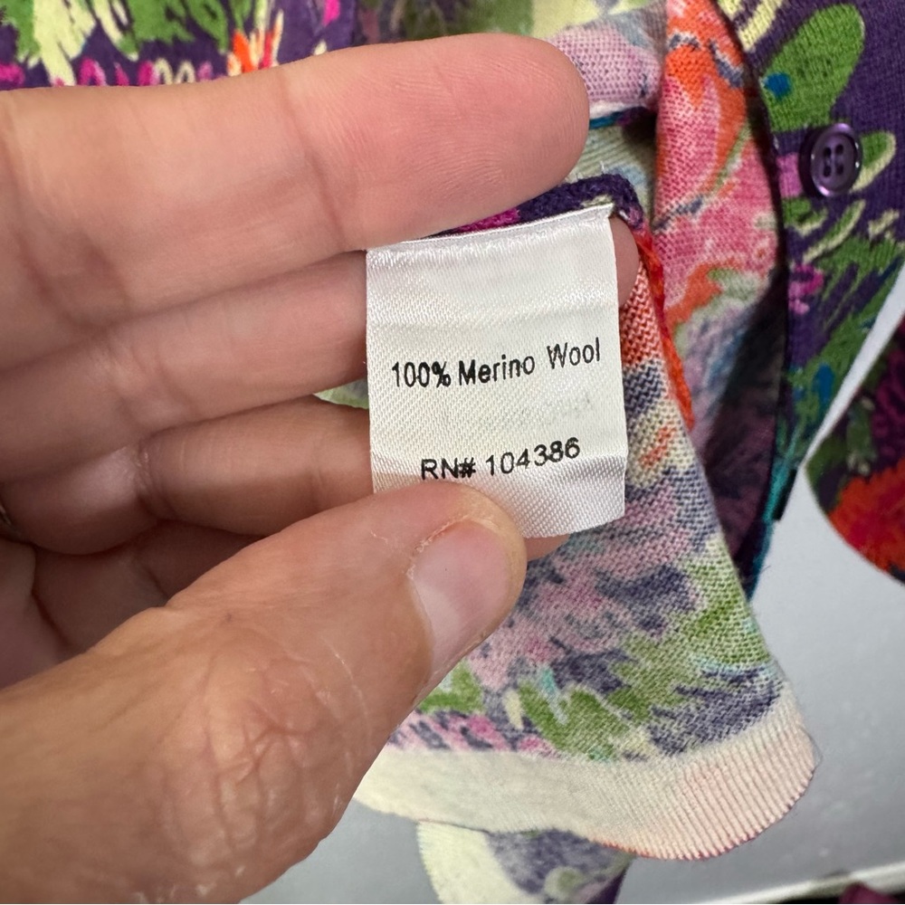 Garnet Hill Multicolor Floral merino wool cardigan med - Picture 5 of 7